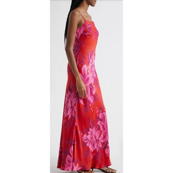 FARM Rio Anthropologie Summer Fruit Satin Maxi Slip Dress Floral Viscose Small - Picture 3 of 14